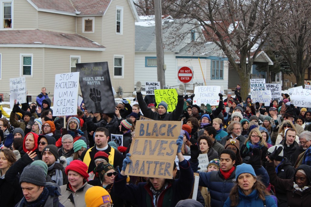 A photo of a Black Lives Matter march in St. Paul, Minnesota by Adrian Daniel Schramm