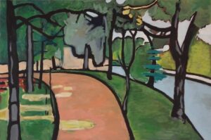 This is an acrylic on canvas painting. It is a study of Henri Matisse's "The Path in the Bois de Boulogne"