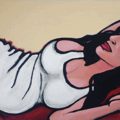 This is an acrylic painting on canvas of a pregnant woman resting by Adrian Daniel Schramm