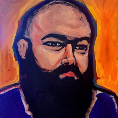 This is an acrylic painting on canvas. It is a portrait of Justin Mitchell, who passed away sadly in 2025.